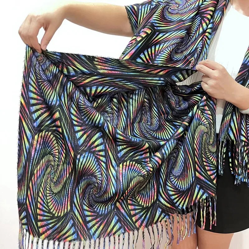 Custom Woven Reversible Pashmina Shawl Scarf Low MOQ Dot Letter Tropical Patterns High Quality Cashmere Scarves