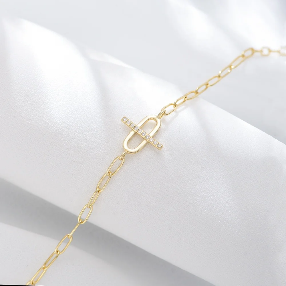 Best Selling 925 Sterling Silver Hypoallergenic Jewelry 3a White Cz Paper Clip Chain Korean Bracelet