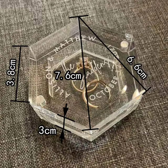 TOYIN HOT SALE Custom Multiple Logo Transparent Acrylic Hexagon Box  for Wedding Rings with Magnet Plexiglass Ring Box