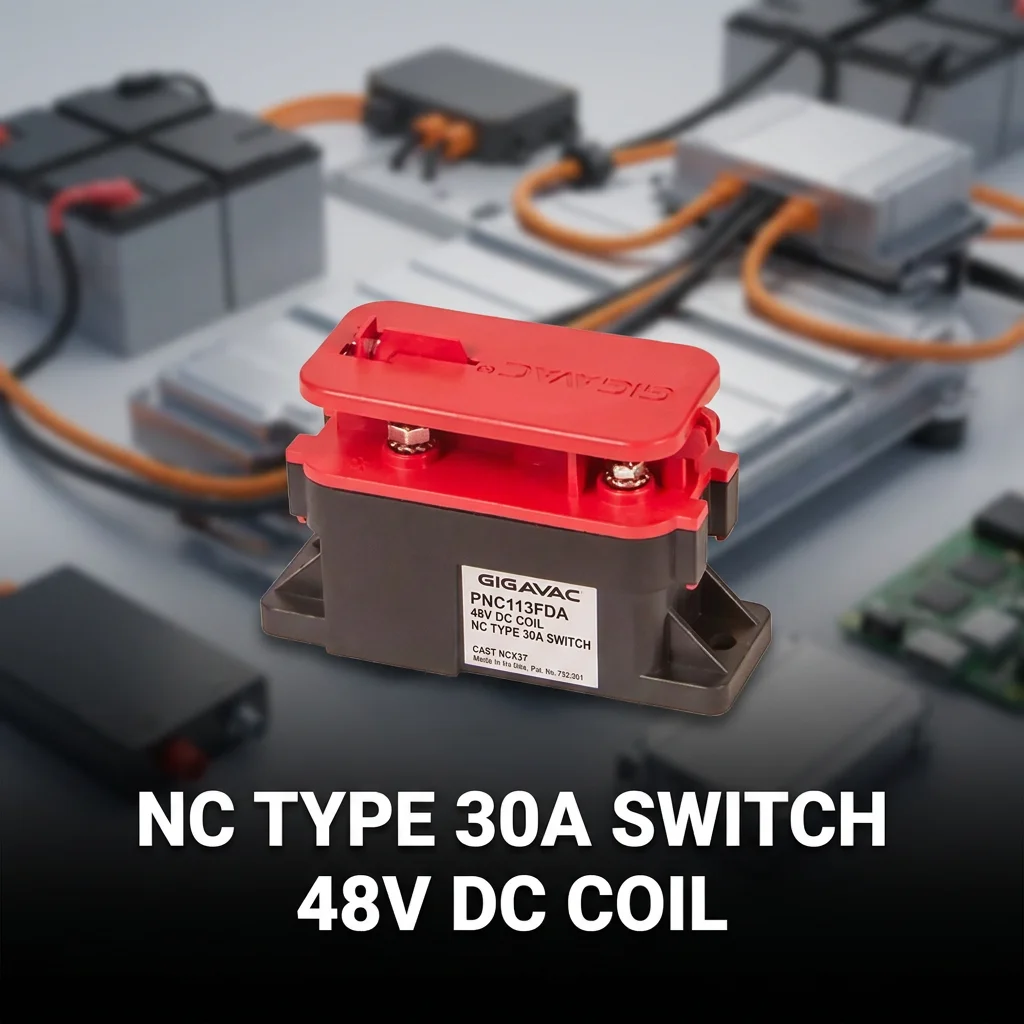 PNC113FDA สำหรับคอนแทคเตอร์กระแสตรงแบบ Normally Closed (NC) ของ Sensata-Gigavac กระแส 30 แอมแปร์ ขดลวด 48 โวลต์ ใช้ในยานยนต์ไฟฟ้า (EV) และระบบจัดเก็บพลังงาน ขายส่ง จัดส่งรวดเร็ว