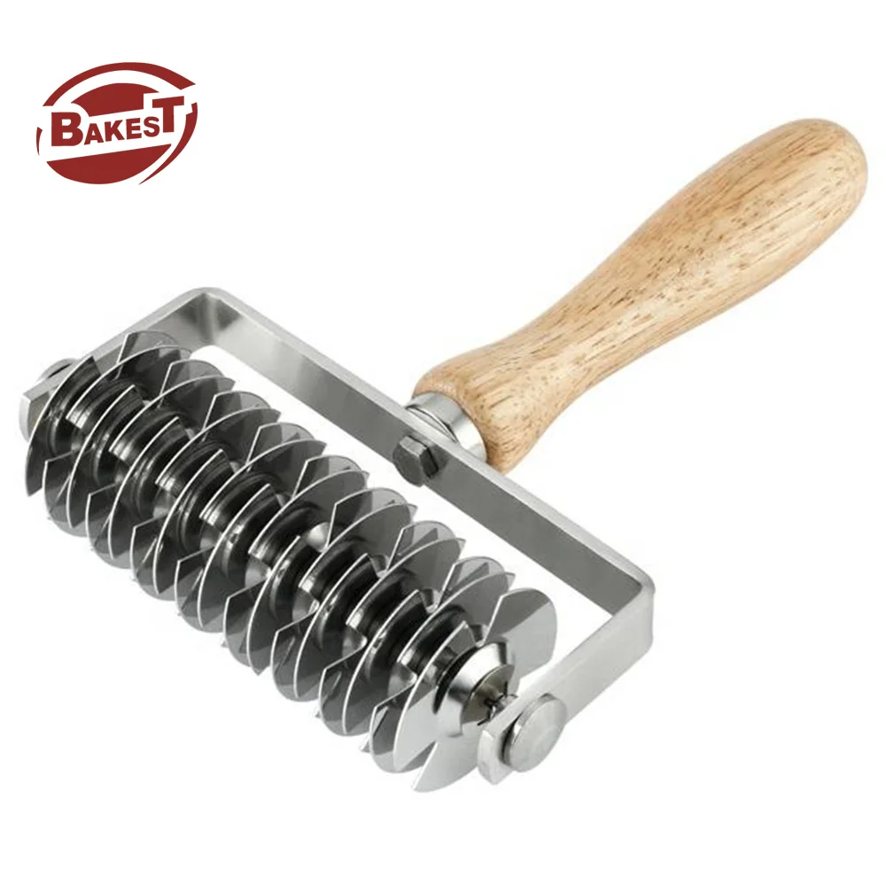 Stainless Steel Wellington Cutter Dough Noodle Cutter Pizza Pin Roller With Wooden Handle