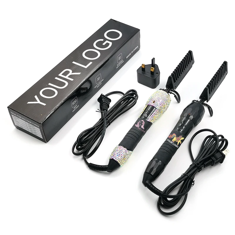 Professional 500F Bling Rhinestone Anti-Scald Straightening Comb Electric Hot Comb for Wigs