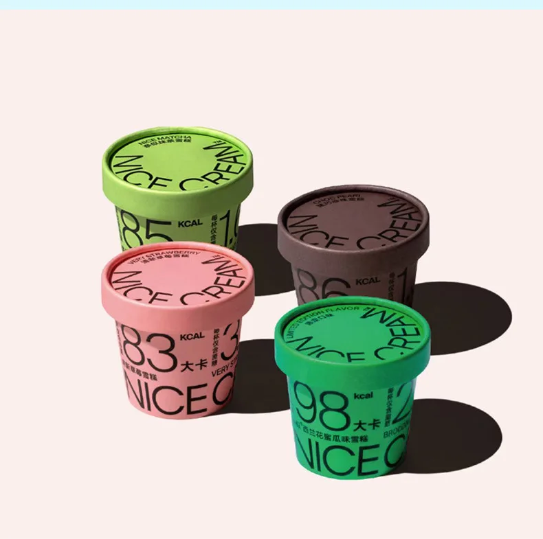 ECO-Friendly Disposable Paper Cup For Ice Cream, Dessert Bowl With Paper Lids, Kraft Paper Cups for Hot Soup With Paper Lids