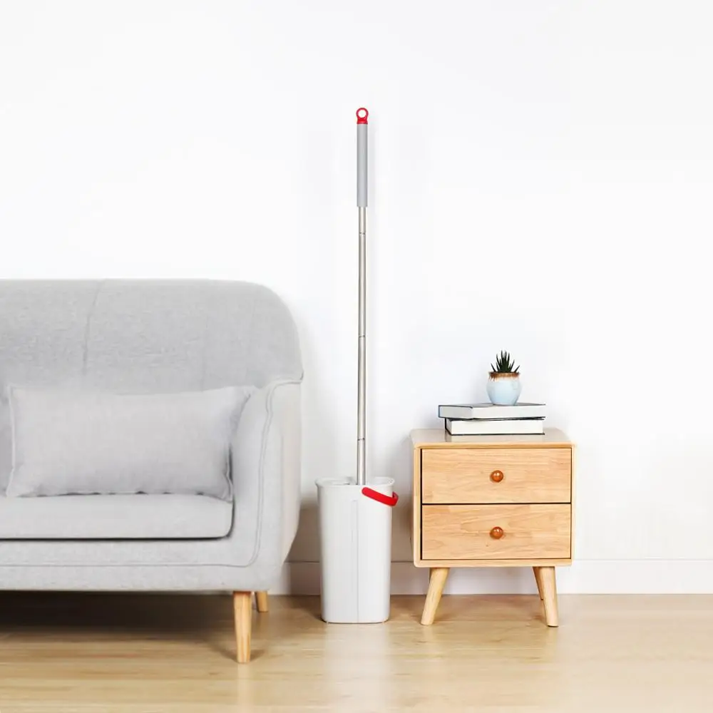 Jesun Hand Free Easy Use Self Squeeze Flat Mop With Bucket Microfiber Flat Floor Mop