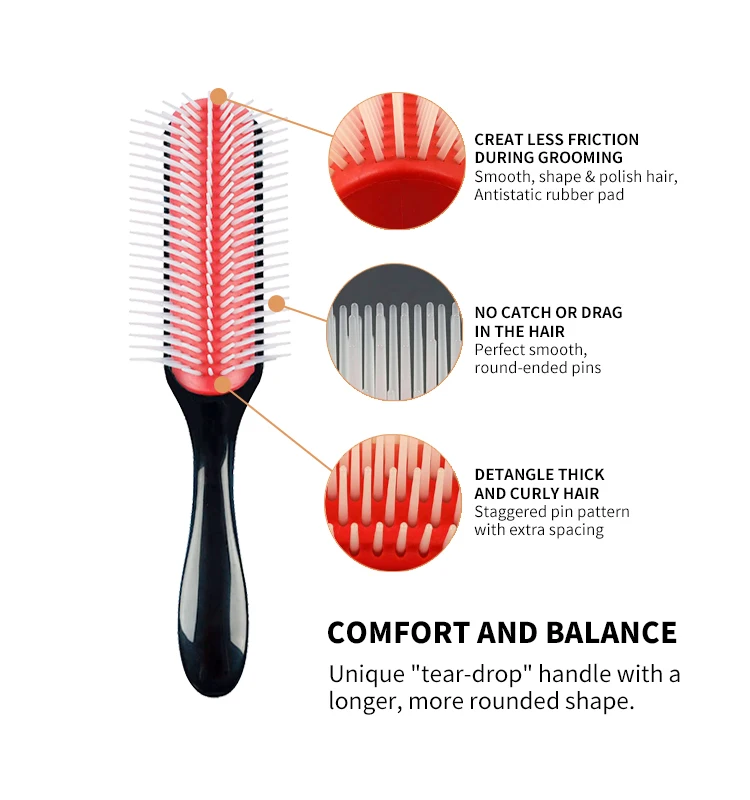 Denman Styling Curling 9 Row Hair Brush Private Label Detachable Hair Brush Plastic Paddle Detangling Massage Brush