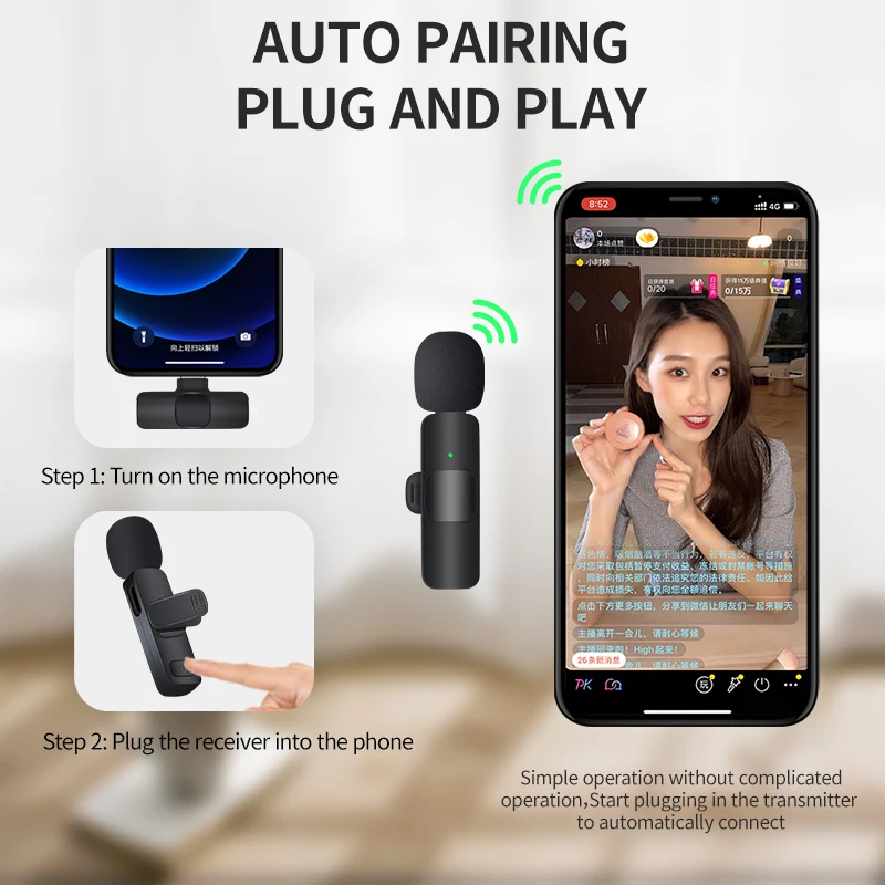 Microphone Cravate Sans Fil Portable Pour L'enregistrement Audio Et Video Mini Micro Pour Diffusion En Direct Jeux Et Telephone~p175545022