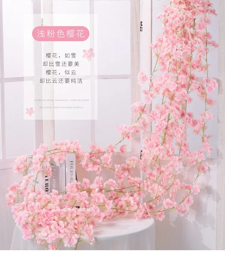 Enredaderas Artificiales De Flores De Cerezo,Decoración De Boda,70 Pulgadas  De Longitud - Buy 1,8 M De Longitud Interior Decoración De La Boda De Flor  De Cerezo Artificial Vides Colgando Falso Sakura Flor