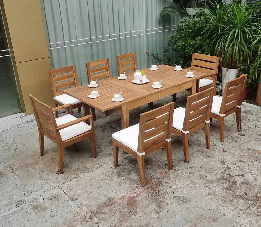 Factory Custom Teak Wood Extendable Dining Table Set 6 8 Seater Teak Outdoor Furniture