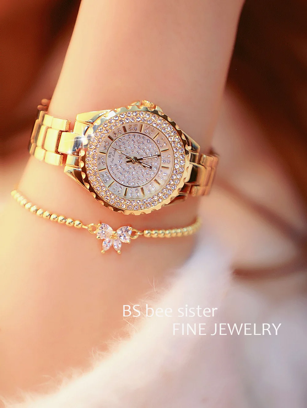 Bs Bee Sister 0280 Women Watch Fashion Crystal Diamond Dress Watches Lady Luxury Waterproof Women Quartz Bracelet Wristwatches