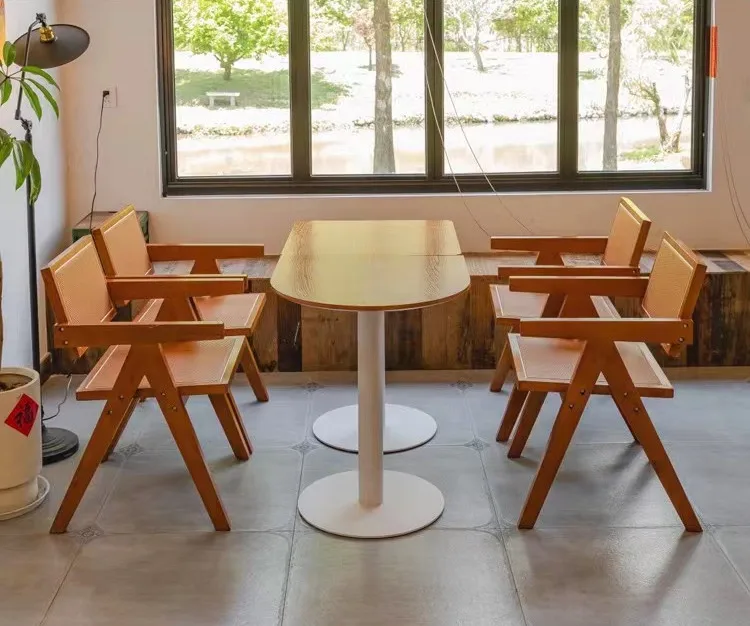 Retro Industrial Furniture Wooden Cafe Restaurant Table And Chairs Set