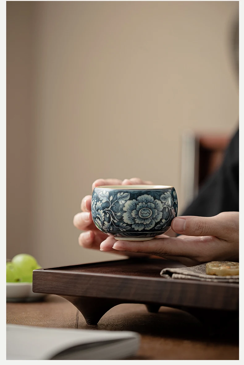 Ru Kiln Open-Handled Kung Fu Tea Set Small Porcelain Ceramic Cup with Classic Design Enjoy Taste with Included Gift Box