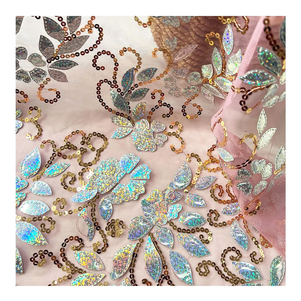 Оптовая продажа Высококачественная блестящая сетчатая ткань с вышивкой индийская кружевная блестками для свадебного