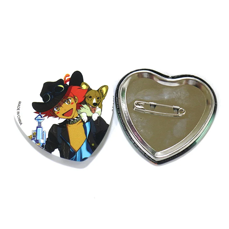 Round Pin Button Tinplate Badge Custom Made Cheap Promotional Anime Button Badge Cutter Love Shape Heart
