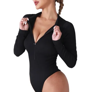 Long Sleeve Sexy Bodysuit Women One Piece Triangle Body Top Sport Bodysuits