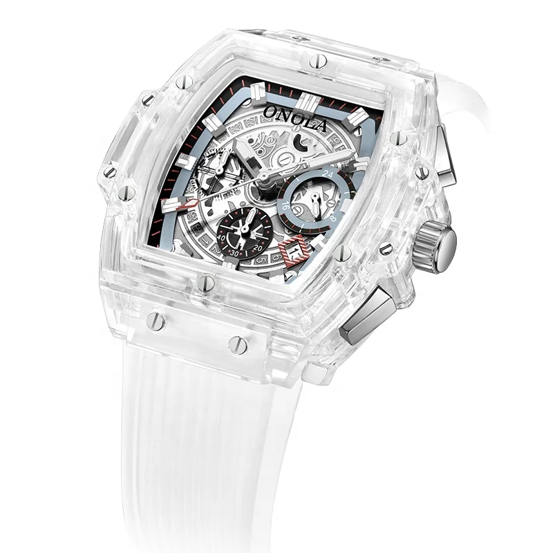 Top Brand Original ONOLA 6811 Oval Fashion Silicone Glass Sports Transparent Luminous Chronograph Quartz Watch for Men