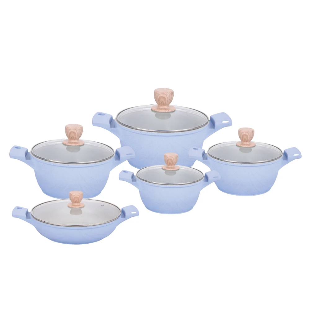 XYL Factory 10pcs Set Custom Color Queen Style Non-Stick Cookware Casserole Aluminum Soup Pot for Kitchen