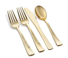premium heavy duty gold wedding disposable forks spoons knives plastic cutlery set