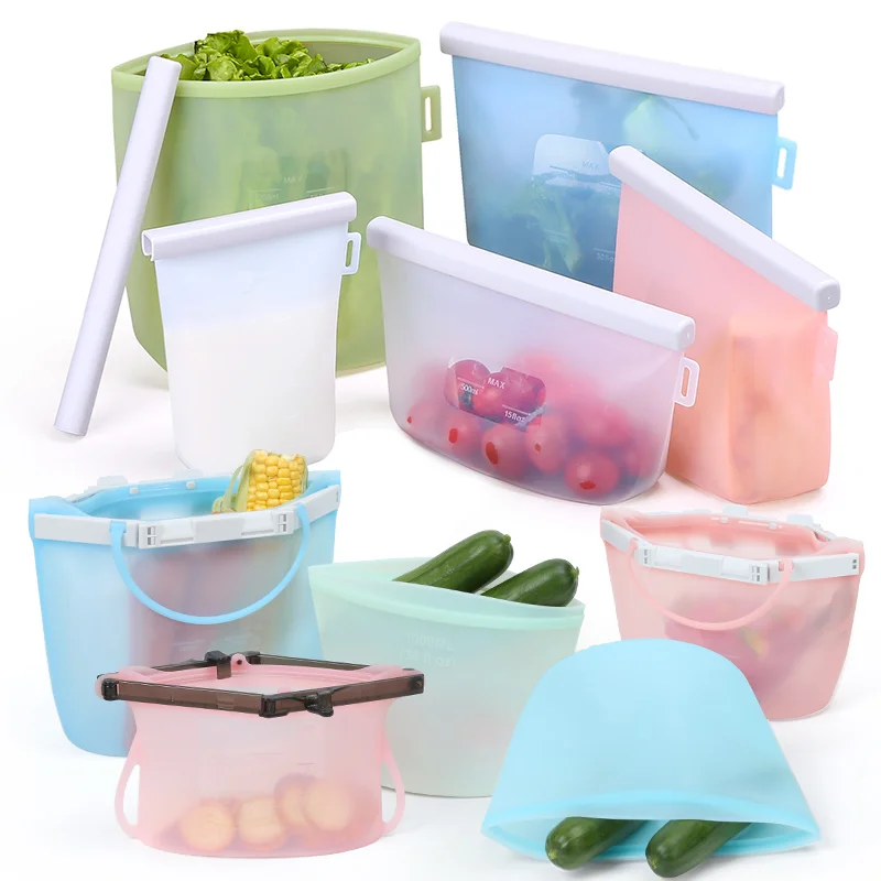 100% Food Grade Silicone Food Storage Bag Detachable Zipper Top Fresh-keeping Food Bag for Microwave & Refrigerator