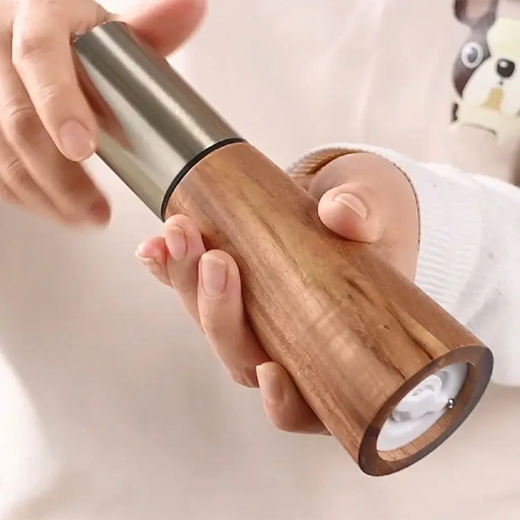 Уникальный дизайн ручная мельница для перца и соли из дерева акации набор 2