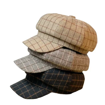 1448 Newsboy Cap For Men Women, Vintage Woolen Plaid Beret Hat Winter HT3708 New Autumn Winter Cap Hat Men Women Wool Beret Cap  main image 4