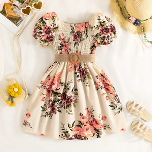 2026 Fashion Design New Teenager Summer Dress Hot Sale Children Clothing Floral Printed Short Sleeve Big Girls Dresses