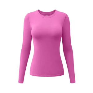 Hot Sale Tight Simple Round Neck Seamless Solid Ribbed Women's Clothing Tops