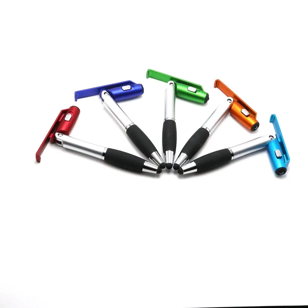 Multi Function 5 in 1 Led Light up Plastic Mobile Phone Holder Ballpoint Pen Promotional Advertising Stylus Pen