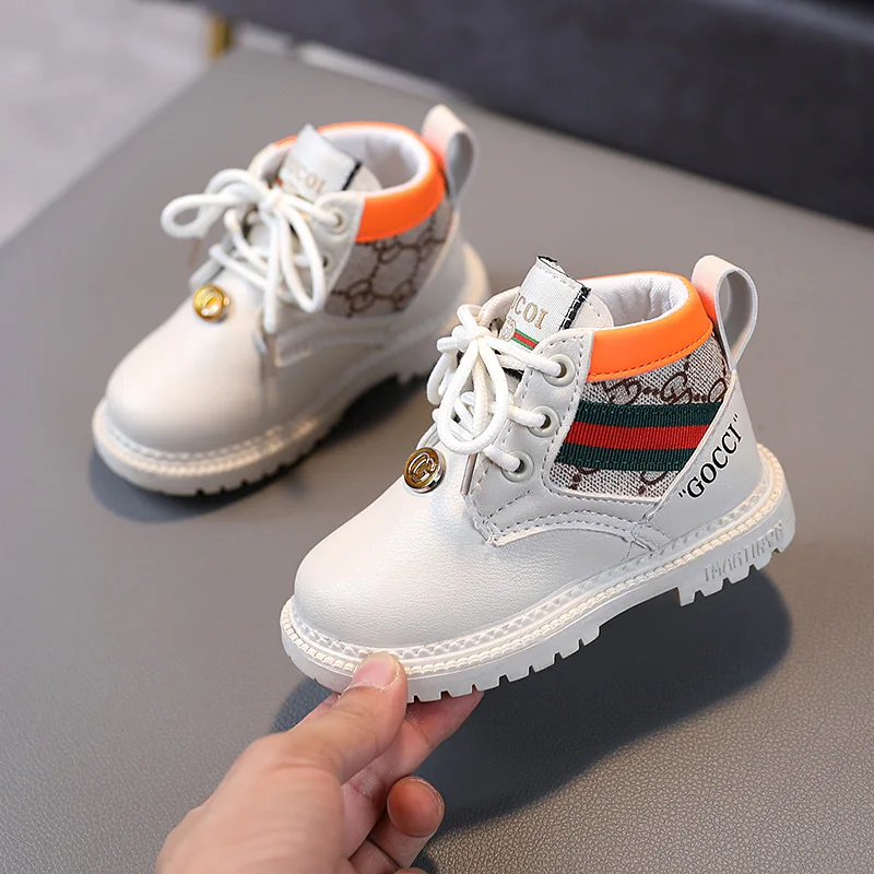 Дизайнерские зимние уличные теплые водонепроницаемые Нескользящие Детские модные ботинки со шнуровкой меховые мартинсы для снега для детей