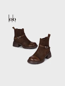 Women's Leather Thick Heel Bare Boots, Double Leather Splicing, Comfortable and Suitable for Daily Wearing of Women's Shoes