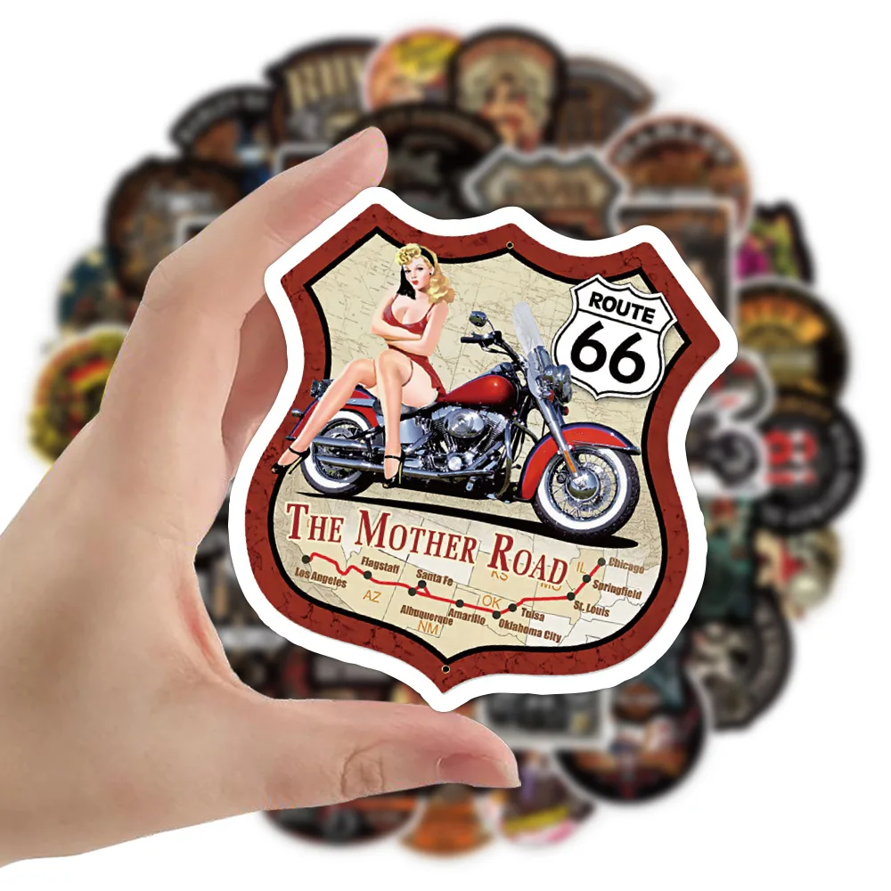 50PCS Retro Style Route 66 Sign Stickers Travel Guid for Helmet Motorcycle Body Decor