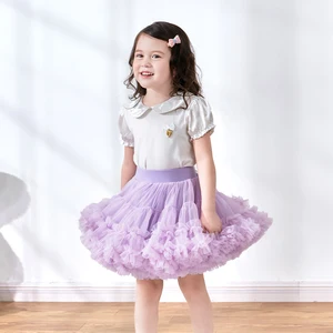 Princess-Style Fluffy Chiffon Cosplay Dresses Costume Set for Girls Children-Halloween Rainbow Short Skirt Polyester Material