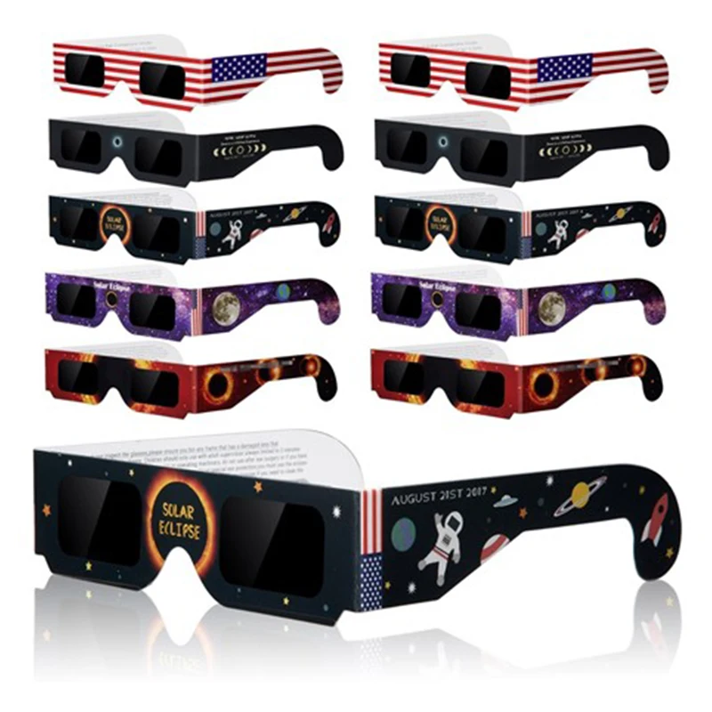 Random Style Sample Free Solar Eclipse Glasses Wholesaler ISO Certified Custom Logo Supplier Solar Eclipse Glasses