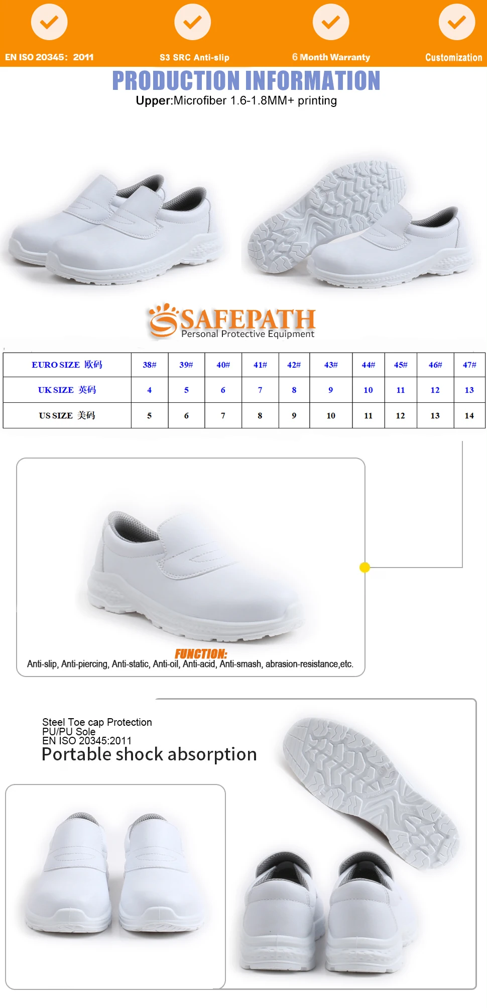 Medical Hospital Use Slips-On Microfiber White Nursing Safety Shoes Slip Resistance Steel Toe Protect Women's Safety Toe Loafer