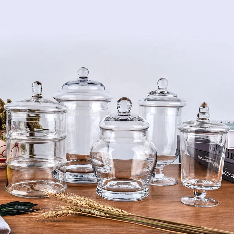 Customize Hand Blown Vintage Large  3 Layer Stackable Kitchen Candy Food Glass Storage Jar