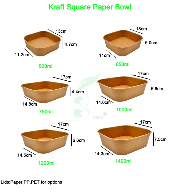 Rectangle Paper Bowl with Lid/ Square Shape Salad Bowl/ Takeaway Paper ...