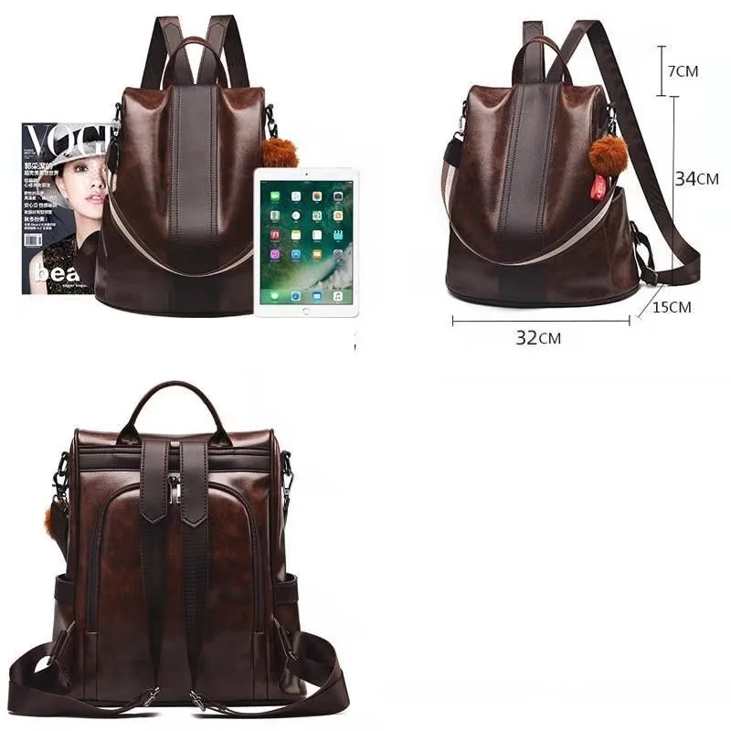 2024 European and American Style Large-capacity Anti-Theft Ladies Convertible Soft PU Women Backpack