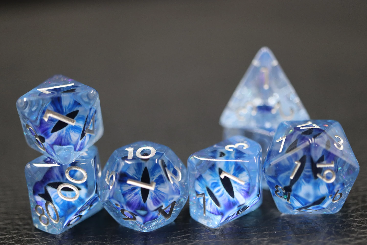 7-Piece Blue Dragon Eye Resin D&D Dice Set Polyhedral Soft Edge for Dungeons and Dragons Players supplier