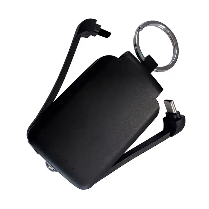 Custom Logo Portable Charger 2000Mah Key Chain Mobile Mini PowerBank Built in Charging Cable Small Power Bank