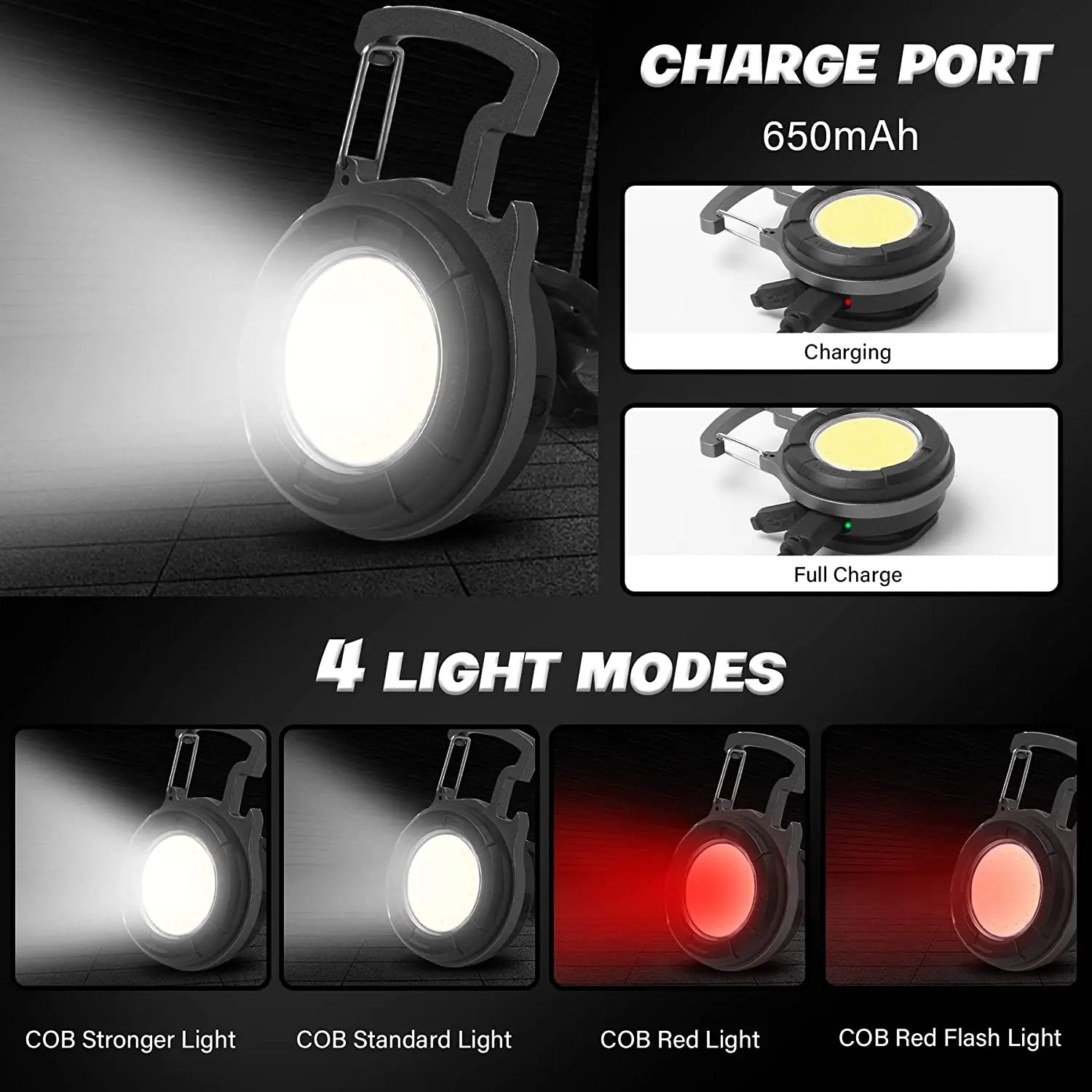 Portable Rechargeable LED Mini small COB Keychain Flashlights 4 Modes Work Light with Magnet Bottle Opener Fishing Camping factory