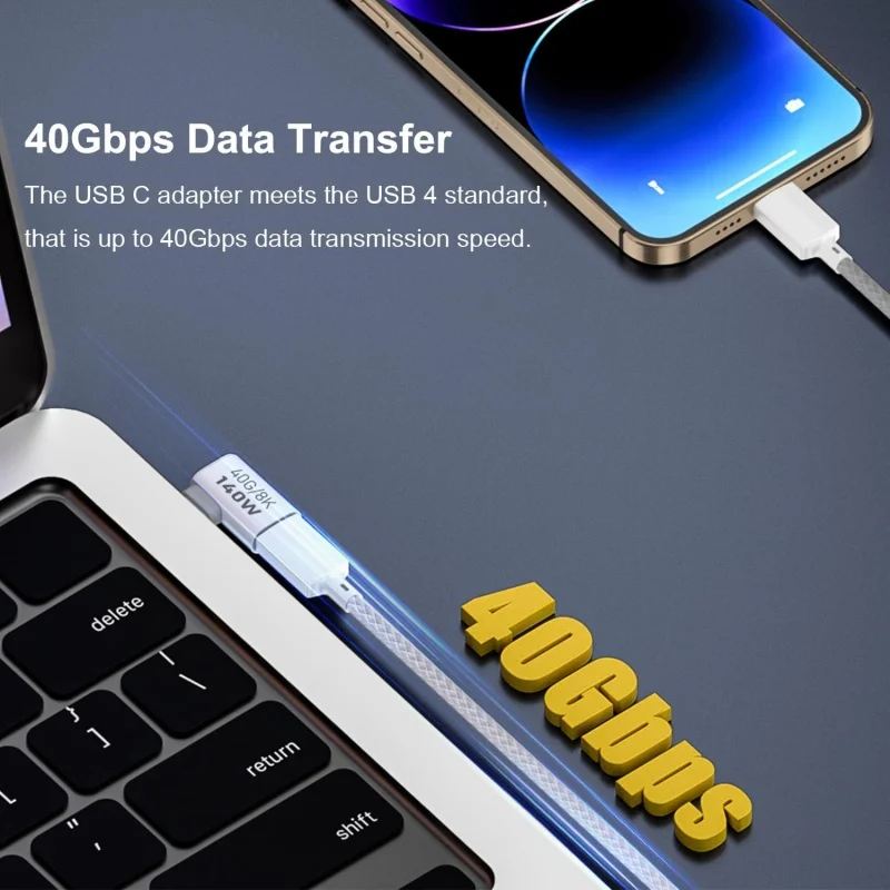 90 Degree USB C Adapter 8K 60Hz 140W USB C Male to Female Connector for Phone iPad Macbook