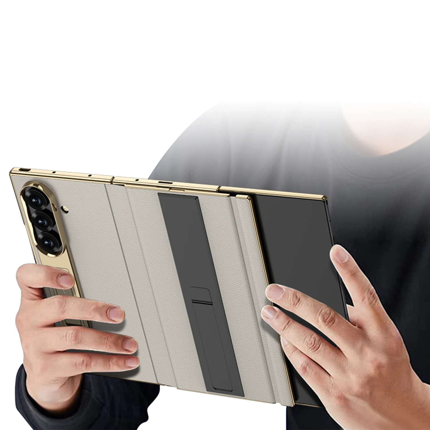 Electroplated Leather Golden Sides Back Cover with Stand Holder Phone Case Cover for Samsung Galaxy Z TriFold case
