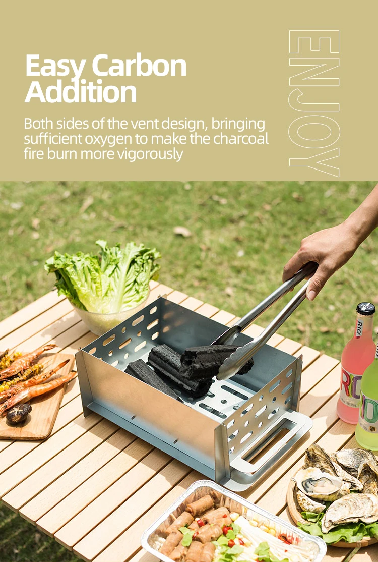 Custom Brand Family Party Enlarge Galvanized Tote Bag Portable Folding Outdoor Camping Barbecue Bbq Grill Mesh Net Rack