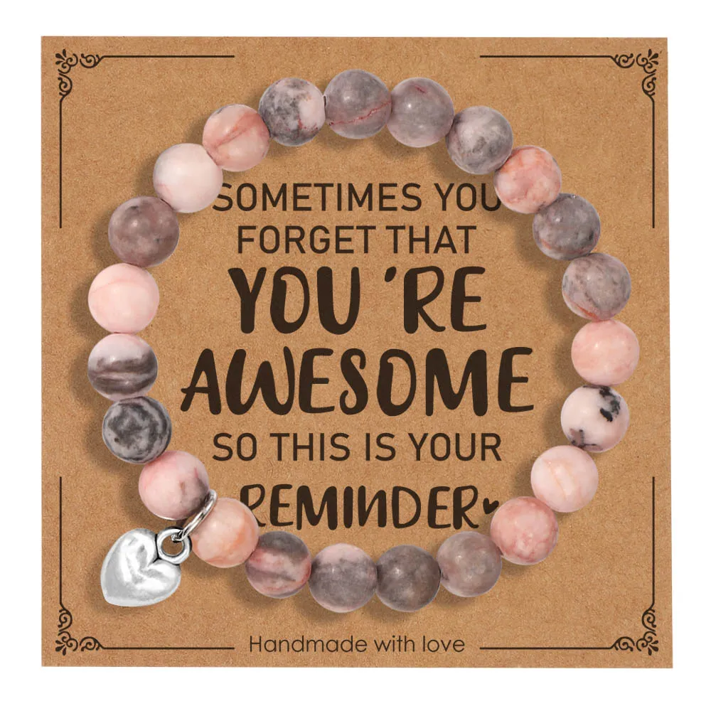 Gelang manik-manik Zebra merah muda trendi hadiah pola bola batu alam untuk  anak perempuan ibu saudara perempuan hukum kakek nenek