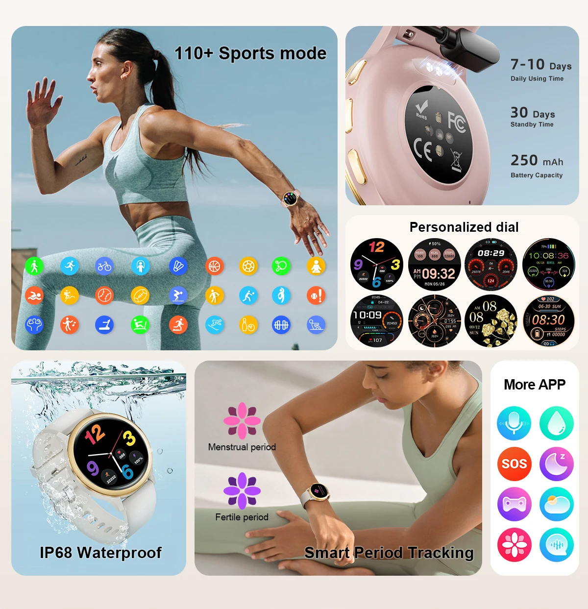 M55  Fashion Smart Watch 2026 Heart Rate Monitor IP68 Waterproof Voice Assistant S0S BT Calling Smart Watch for Men Women