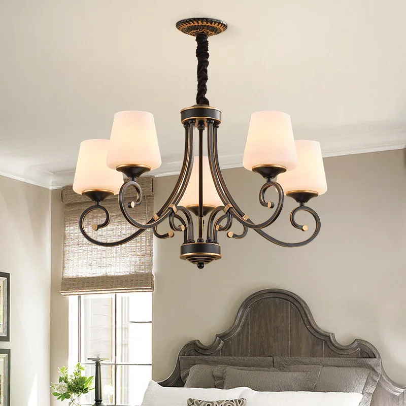 New Living Room Nordic American Style Iron & Glass LED Chandelier Modern Simple Elegant Main Light for Bedroom Dining Room