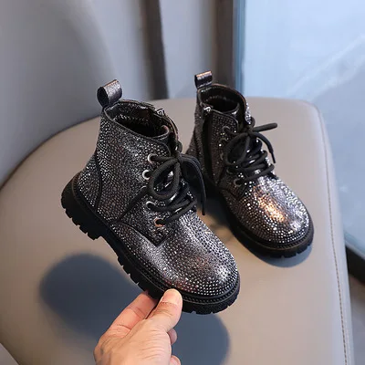 ChouShan OEM женские ботинки хорошего качества крутые Детские Ботинки Martin в Корейском стиле со стразами на шнуровке