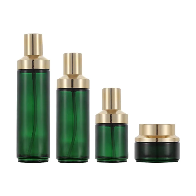 40ml 50pcs/lot green glass bottle with press pump wooden shape lid pump  lotion bottles for cosmetic packing - ShaoXing CosPack Store