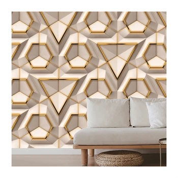 Modern living room 3d geometrical wallpaper PVC background wall decoration bright color waterproof  3d effect wallpaper
