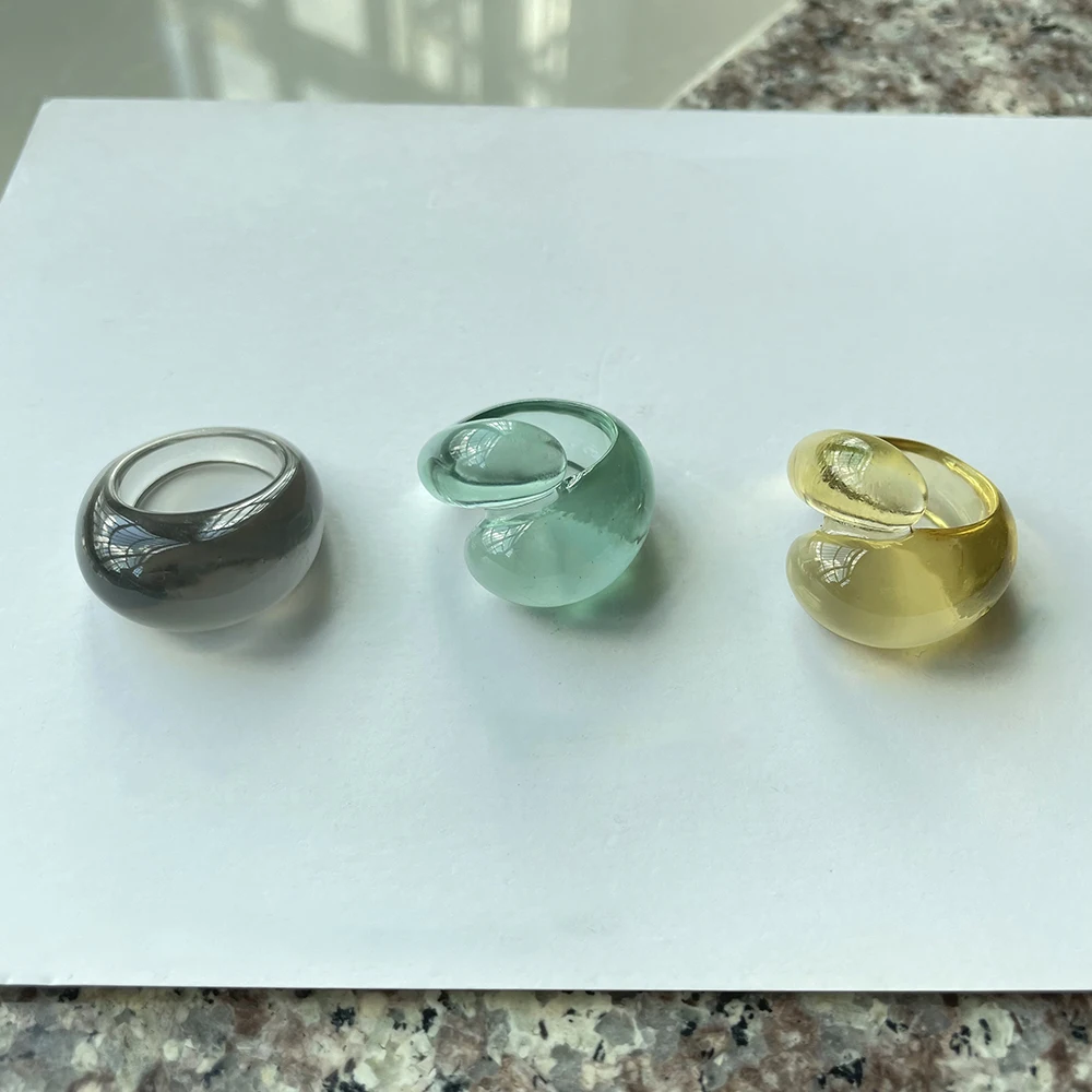 2 Designs Colorful Double Circle Clear Acrylic Ring Resin Dome Wide Chunky Rings Women Korean Cute Statement Minimalist Jewelry