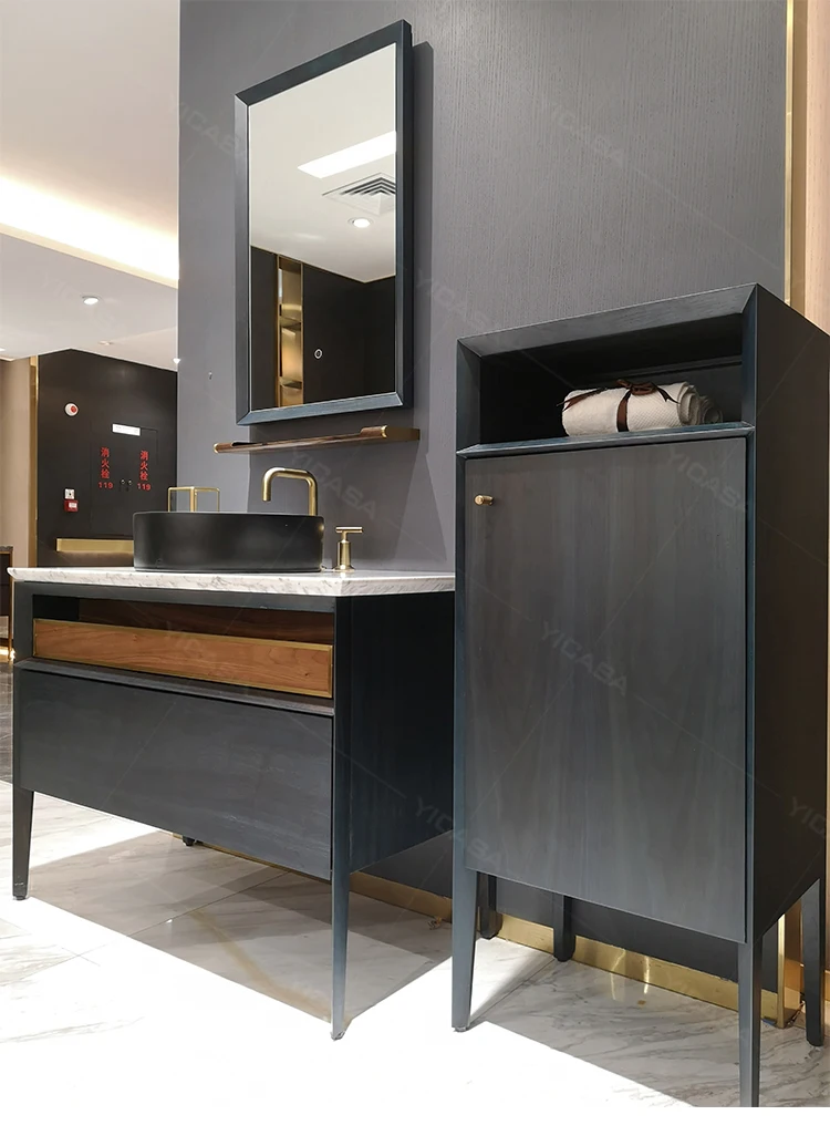 Luxury Hotel Modern Bathroom Furniture Set Calacatta Natural Marble Countertop Bathroom